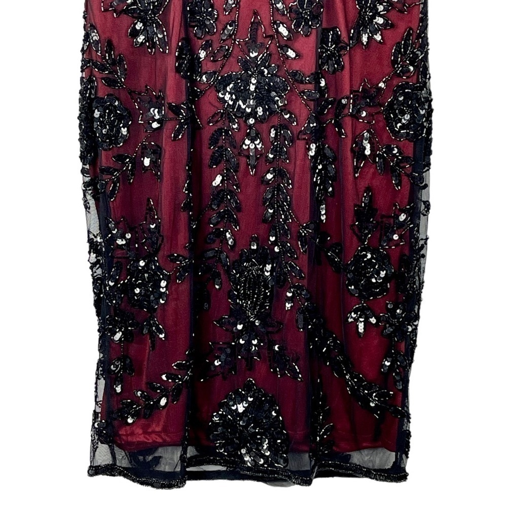 Pisarro Nights Burgundy Mini Dress with Black Sequin Appliqué - Picture 10 of 15